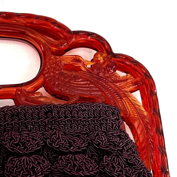 Vintage 1970s crochet handbag Pheasant Peacock Handle Snap Closure - Picture 3 of 5